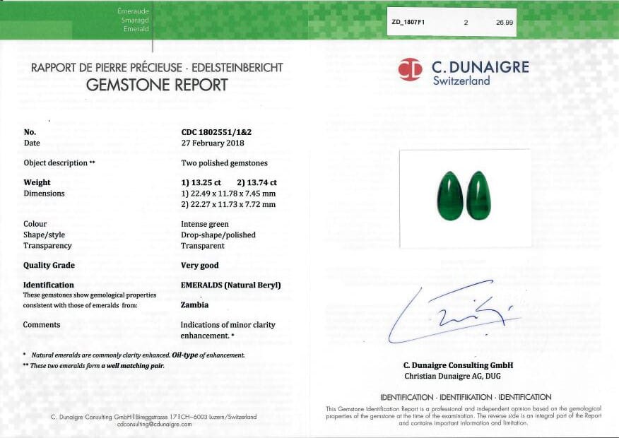 22.49x11.78x7.45mm Drop Emerald (2 pc 26.99 ct)