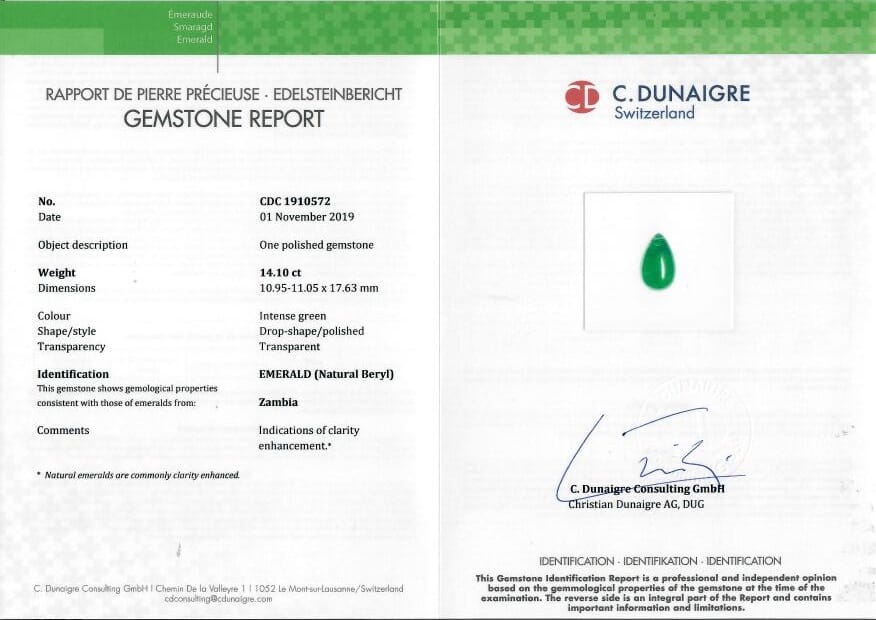 17.63x11.05x10.95mm Drop Emerald (1 pc 14.10 ct)